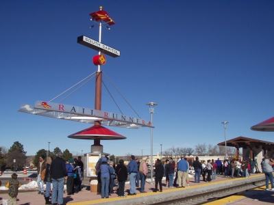 Passengers waiting at the Rail Runner Express Santa Fe South Capitol Station